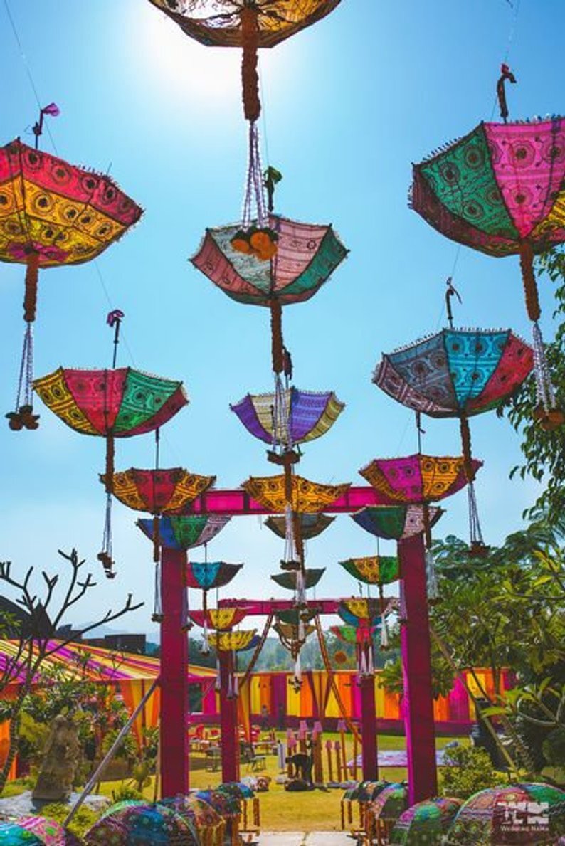 Indian Lot Of 5 Pc Vintage Sun Shade Parasol Wedding Event Decorative Umbrella