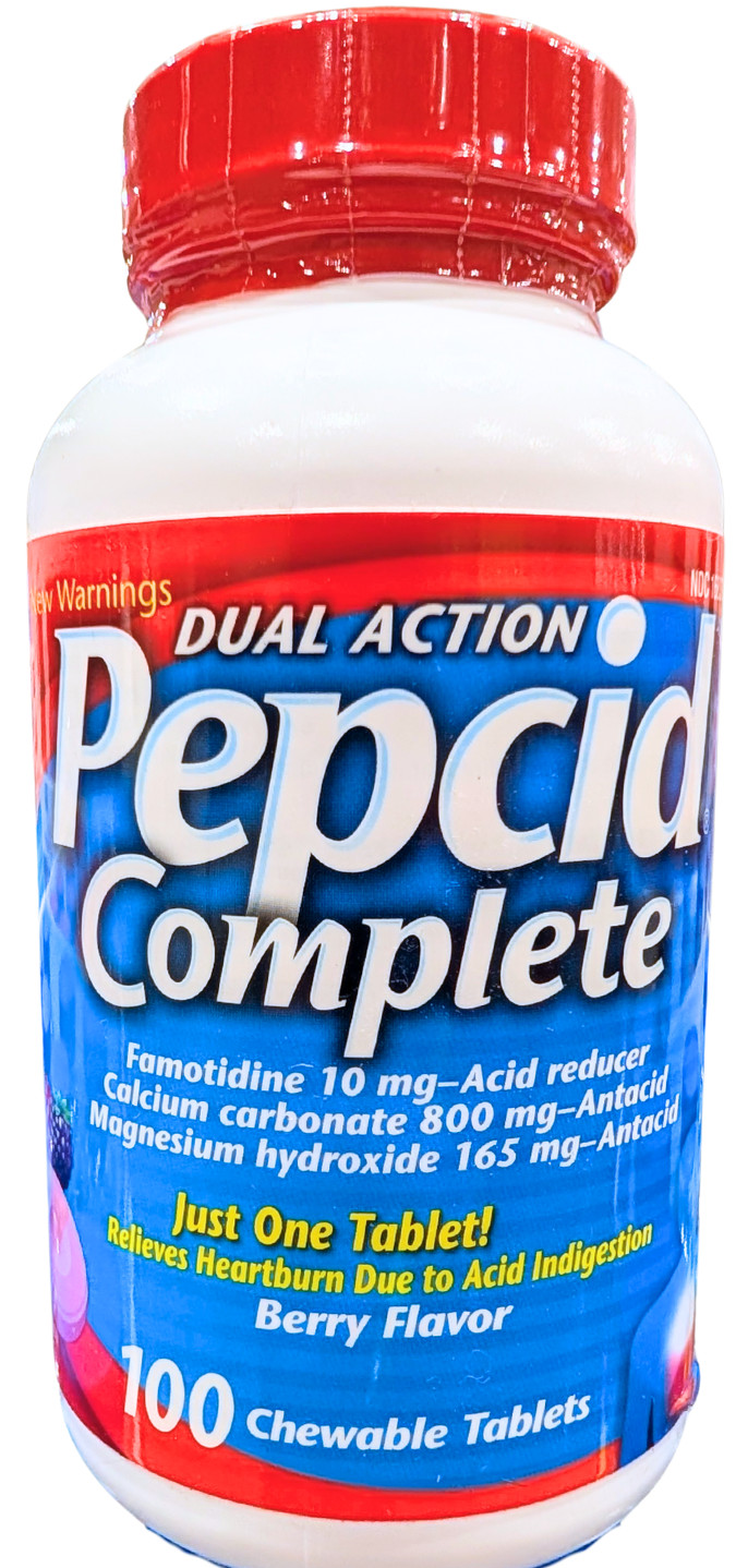 Pepcid Complete Dual Action Antacid Acid Reducer Berry 100 Tablets EXP 10/2027