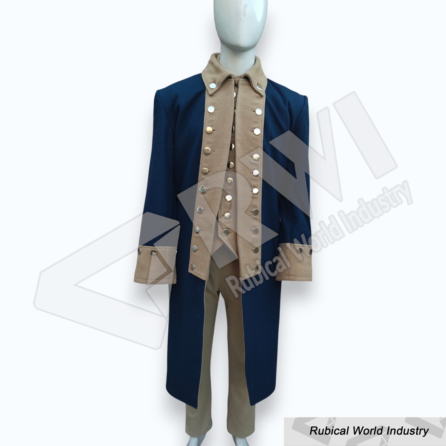 Men's Revolutionary War Officer Coat & Waistcoat | Navy Blue Regimental Uniform