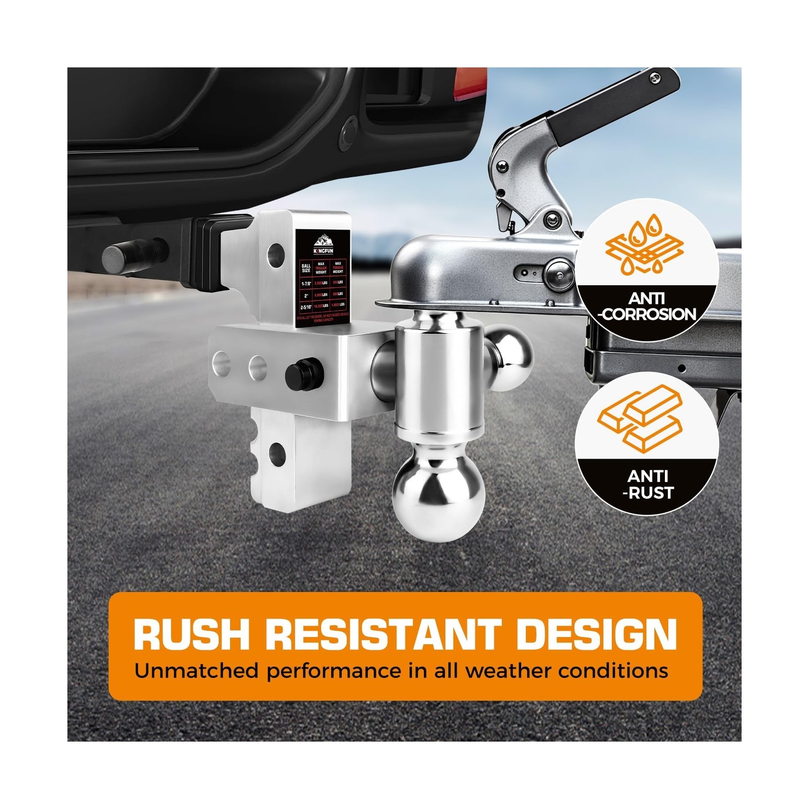 Kingfun Adjustable Trailer Hitch - Drop Hitch 2.5 Inch Receiver, 6 Inch Drop/...