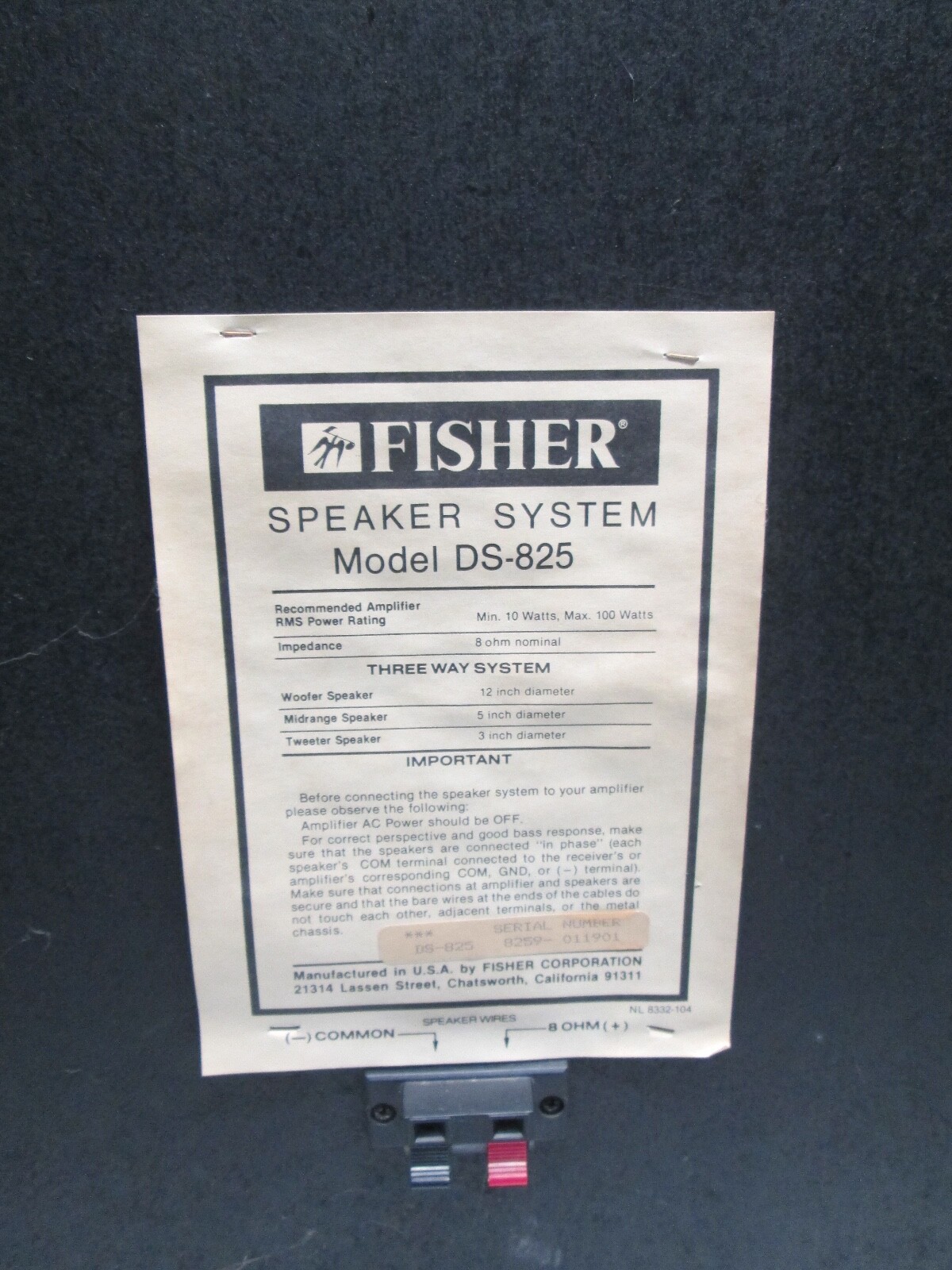 Fisher DS-825 Three Way Speaker System (Pair)