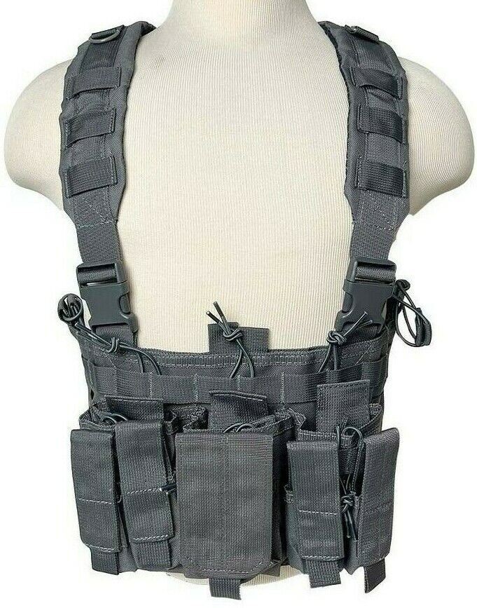 VISM Tactical Kangaroo Magazine Chest Rig Vest 6+6 for Rifle & Pistol Mags GRY