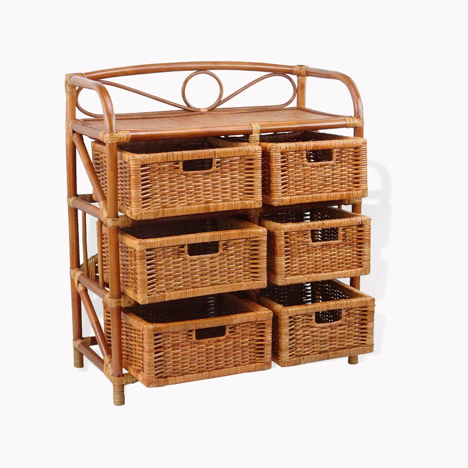 Laundry Chest w/ 6 Drawers Natural Rattan Wicker Handmade