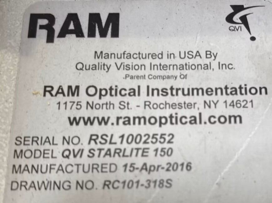 RAM/OGP QVI Starlite-150 3 - Axis Semi-Automatic Video Measurement System CMM
