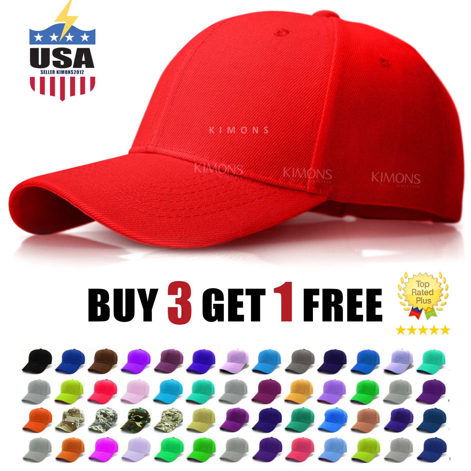 Plain Baseball Cap Solid Color Blank Army Hat Ball Men Women Hook-N-Loop VC wool