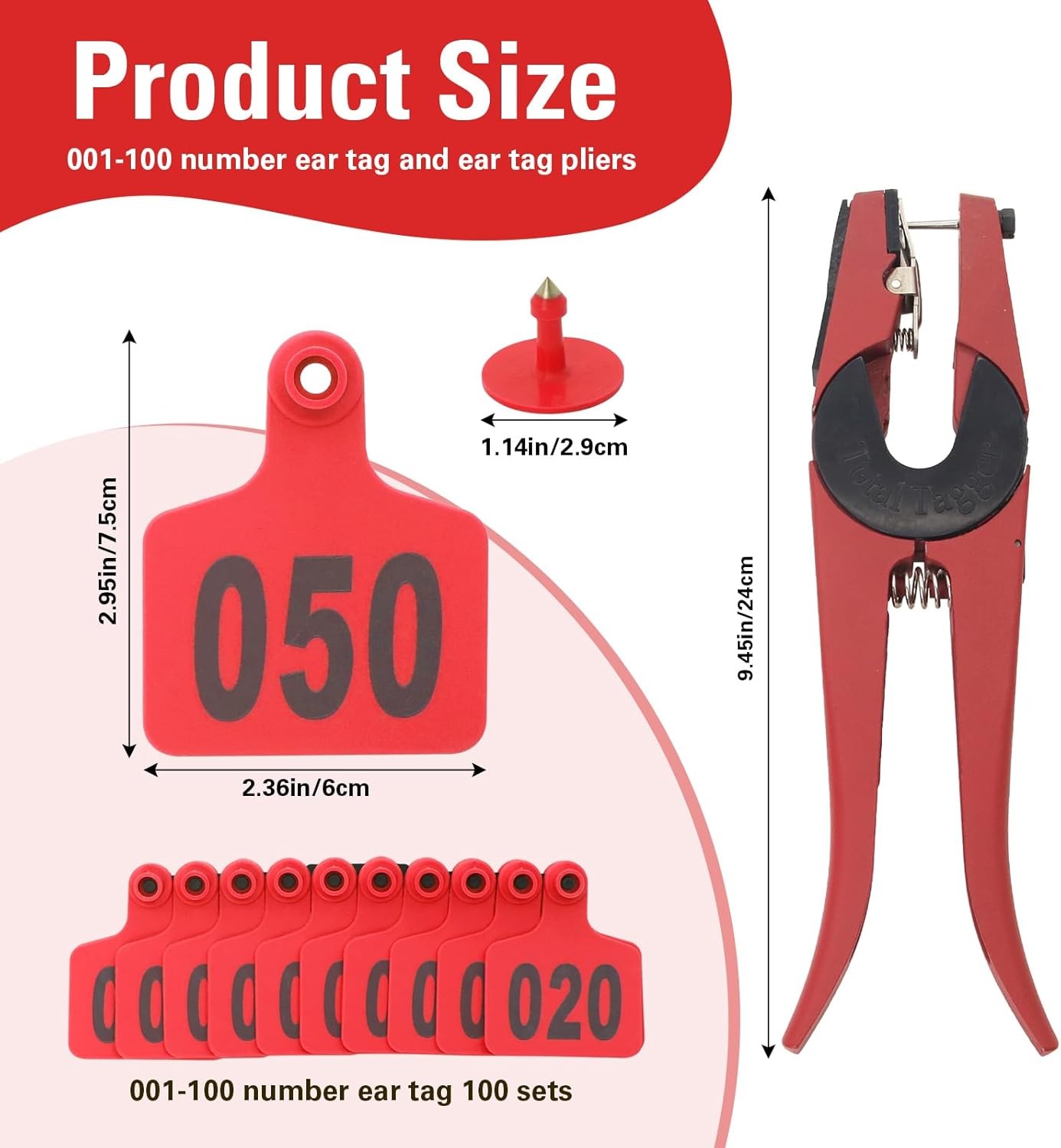 Plastic Livestock Ear Tags 001 100 Red Applicator