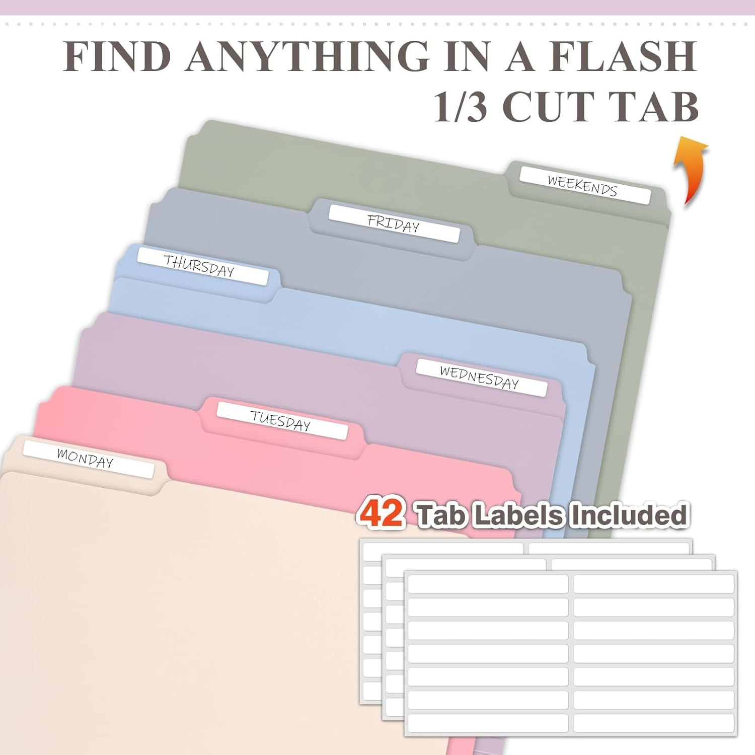 30 Pack Plastic File Folders Heavy Weight, Poly Colored File Folders 1/3-Cut Tab