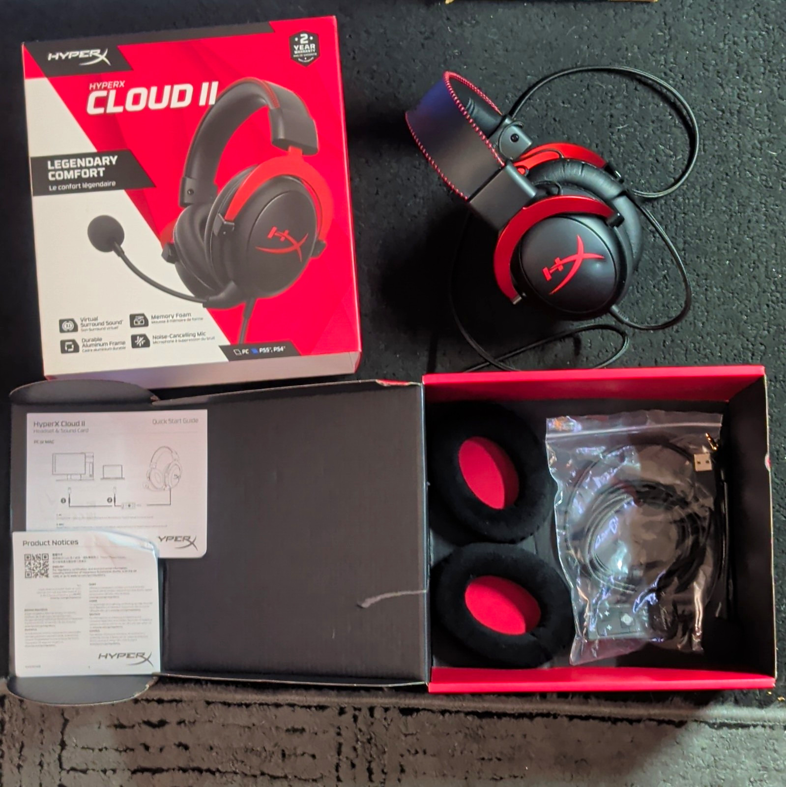 HyperX Cloud II Wired Over-Ear Headset w/ Mic, 3.5mm, Black/Red