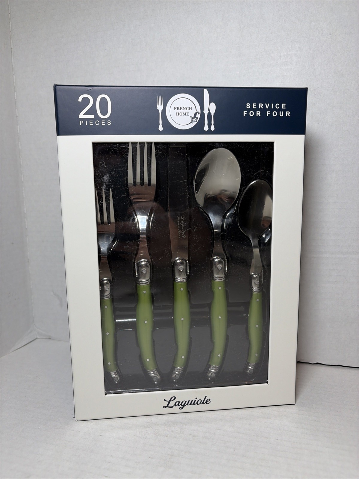 French Home Laguiole 20-Piece Stainless-Steel Flatware Set, Spring Green