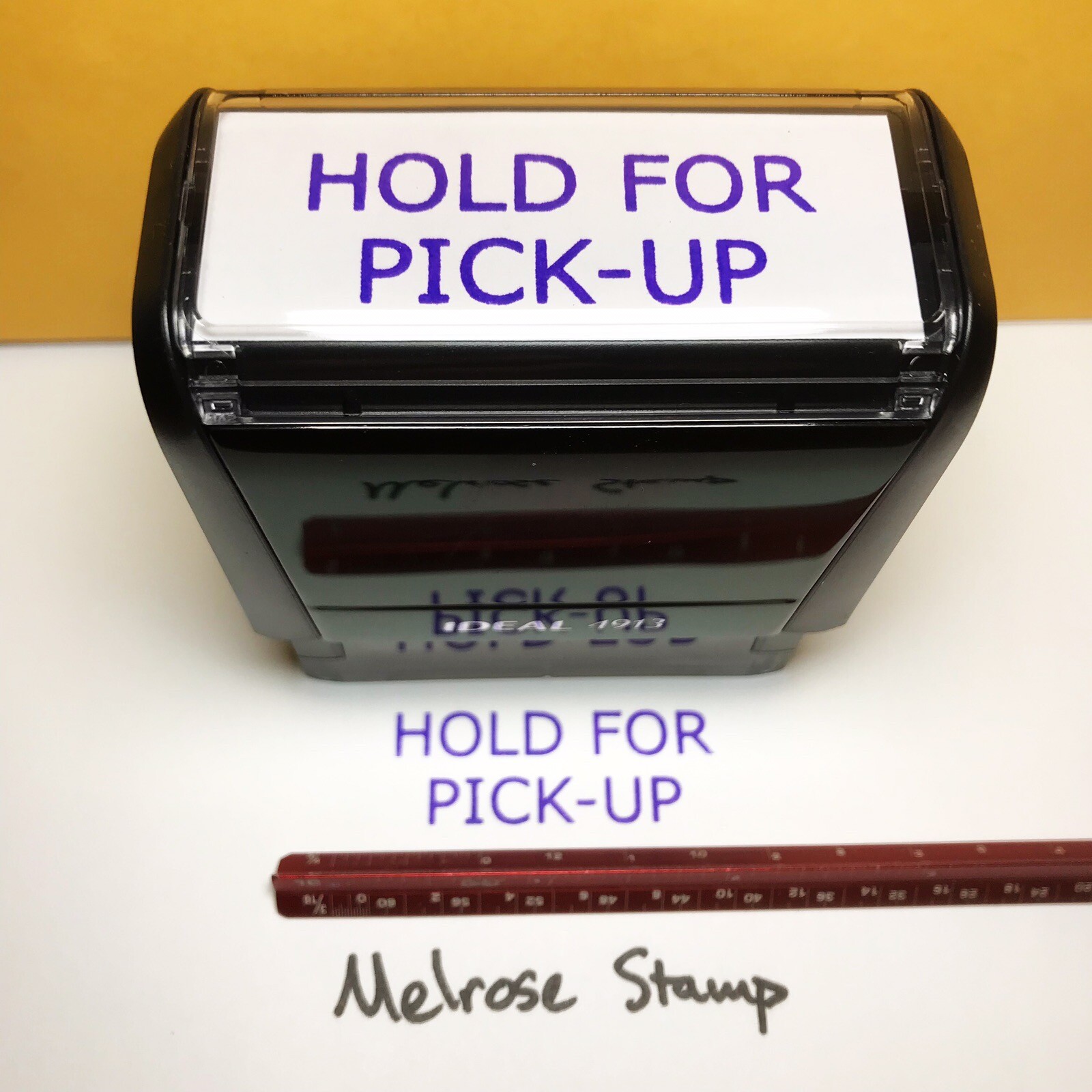 Hold For Pick-Up Rubber Stamp Purple Ink Self Inking Ideal 4913