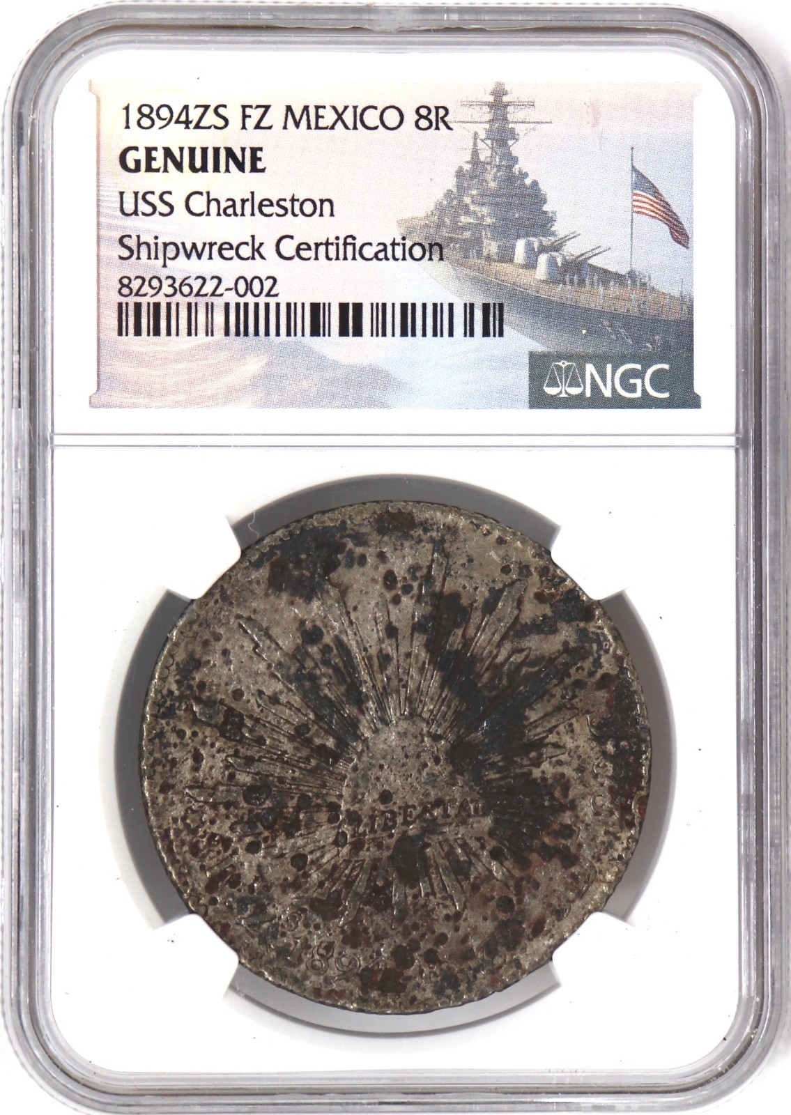 1894ZS FZ Mexico 8 Reales - USS Charleston Shipwreck Salvaged - NGC Genuine