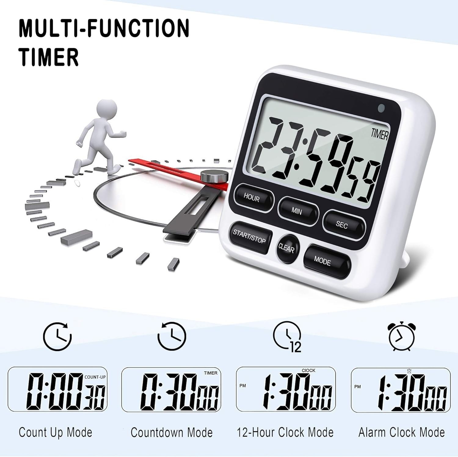 Ktkudy Digital Kitchen Timer – Mute/Loud Alarm, 12-Hour Clock & Memory Function