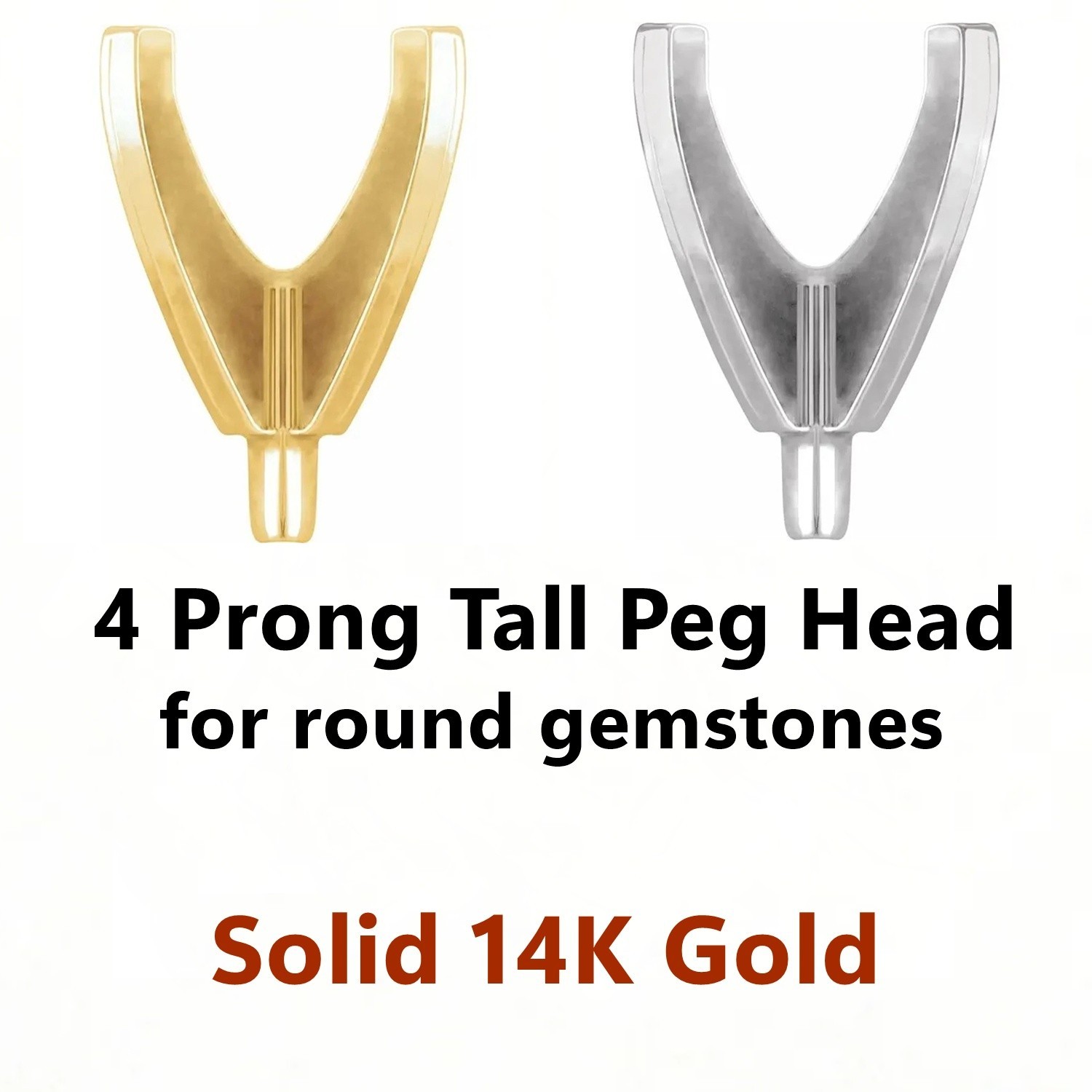 Peg Head Setting 14K Gold Round Cut 4 Prong Tall Heavyweight Design Mounting USA