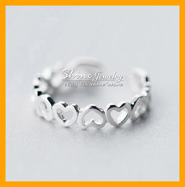 925 Solid Genuine Sterling Silver Adjustable Toe love heart Ring lady girls gift