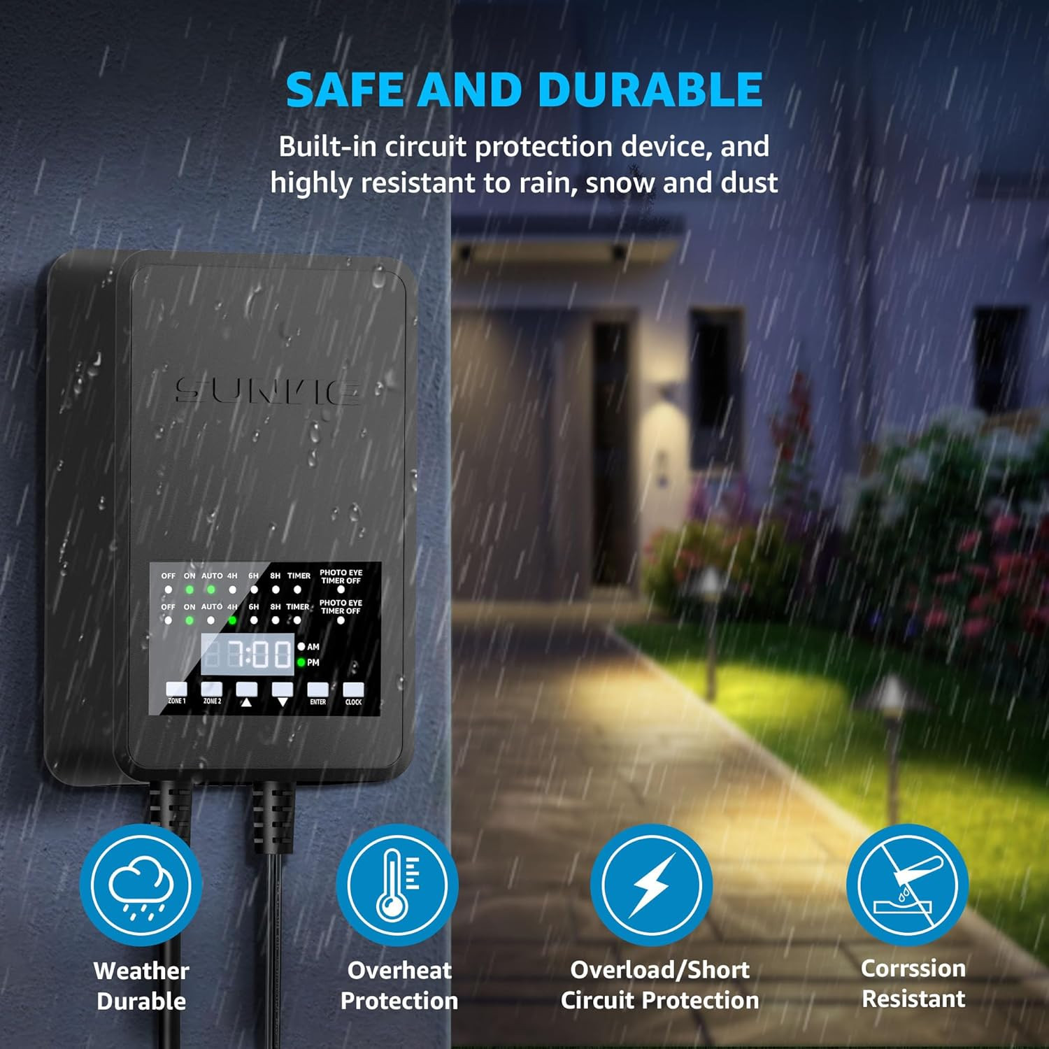 300W Low Voltage Landscape Transformer with Timer & Photocell Sensor