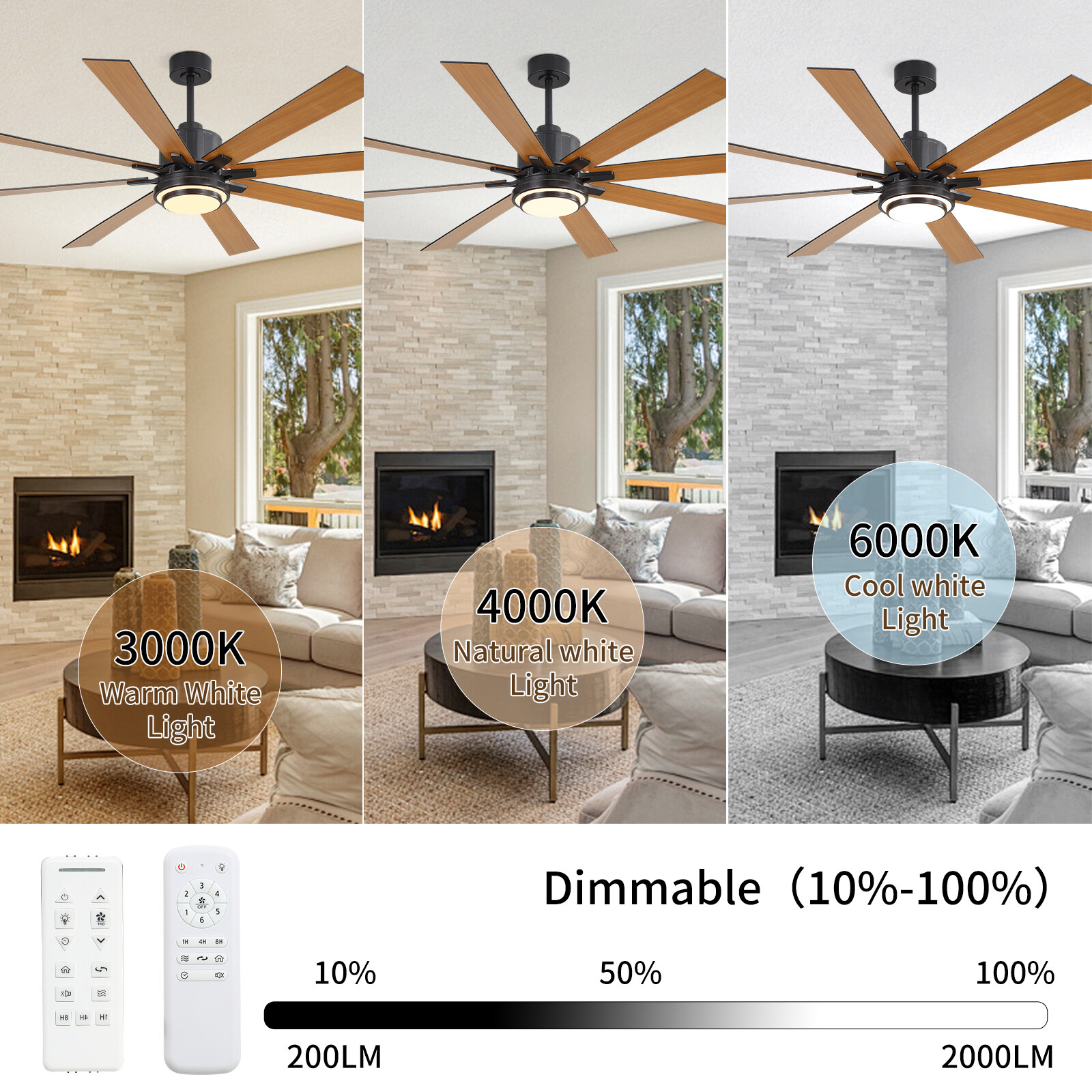 72 inch Large Ceiling Fans with Lights and Remote