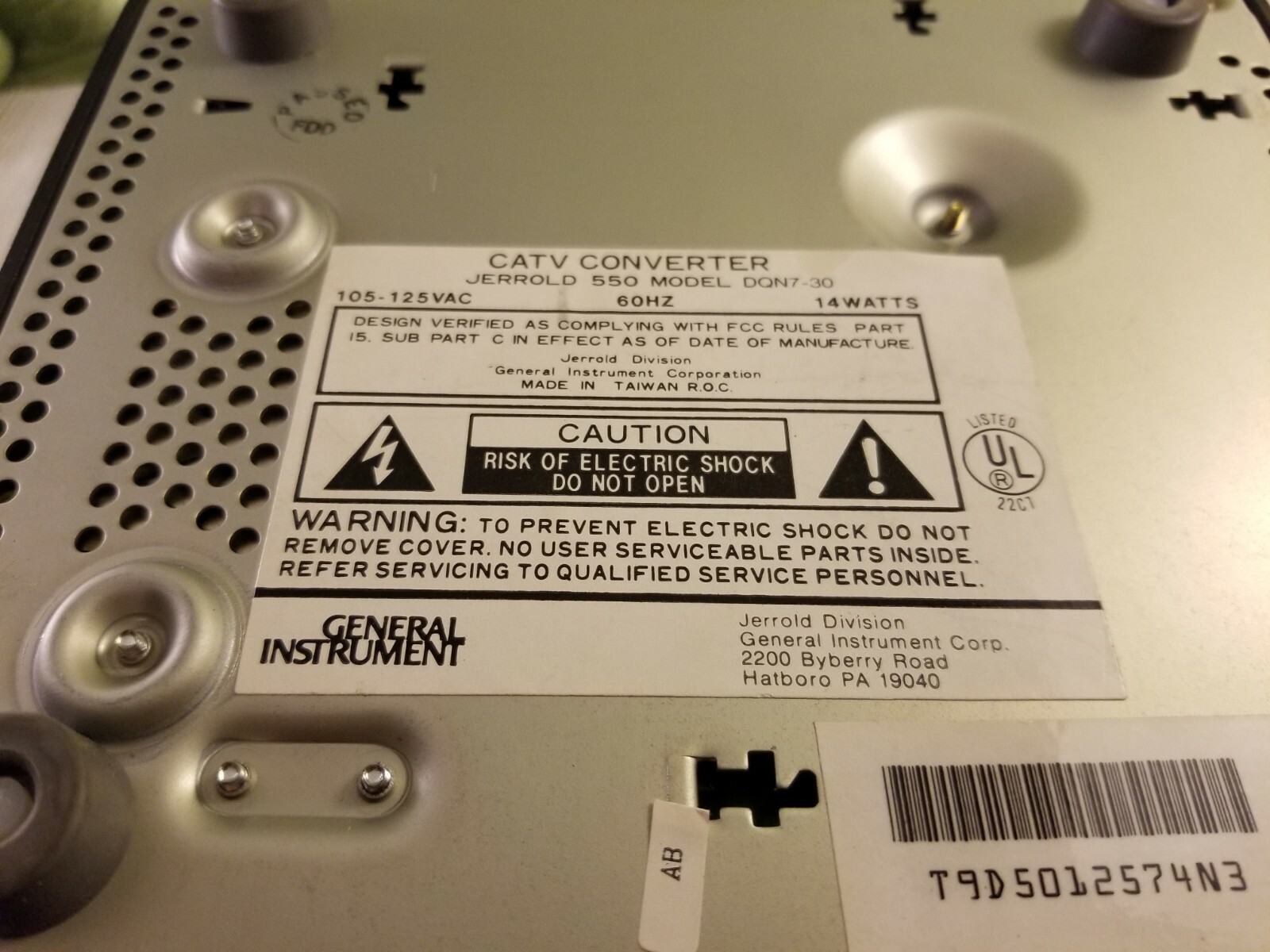 General Instruments Jerrold 559 Model DQN7-30, CATV Cable Converter Box