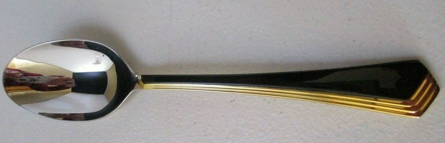 YAMAZAKI RAMONA BLACK & GOLD  PLACE / OVAL SOUP SPOON  7 1/4" 07N