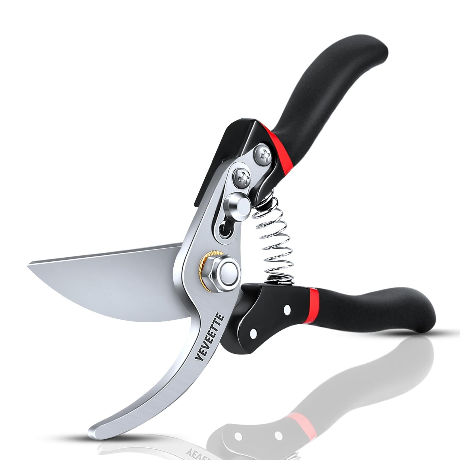 Pruning Shears, 8.5" Professional Garden SK5 8.5 inches, Black + Red