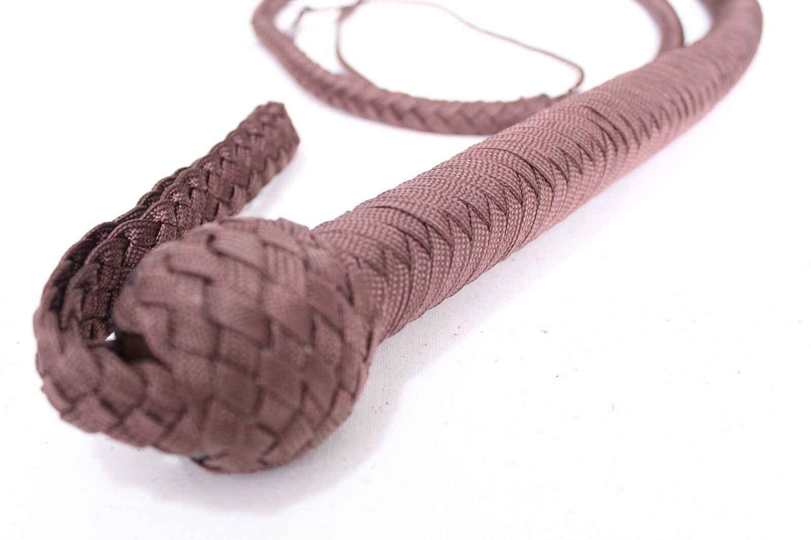 Bullwhip 4 Ft Long, 12 Plaited Nylon Weaving Whip, Dark Brown, Hand Crafted