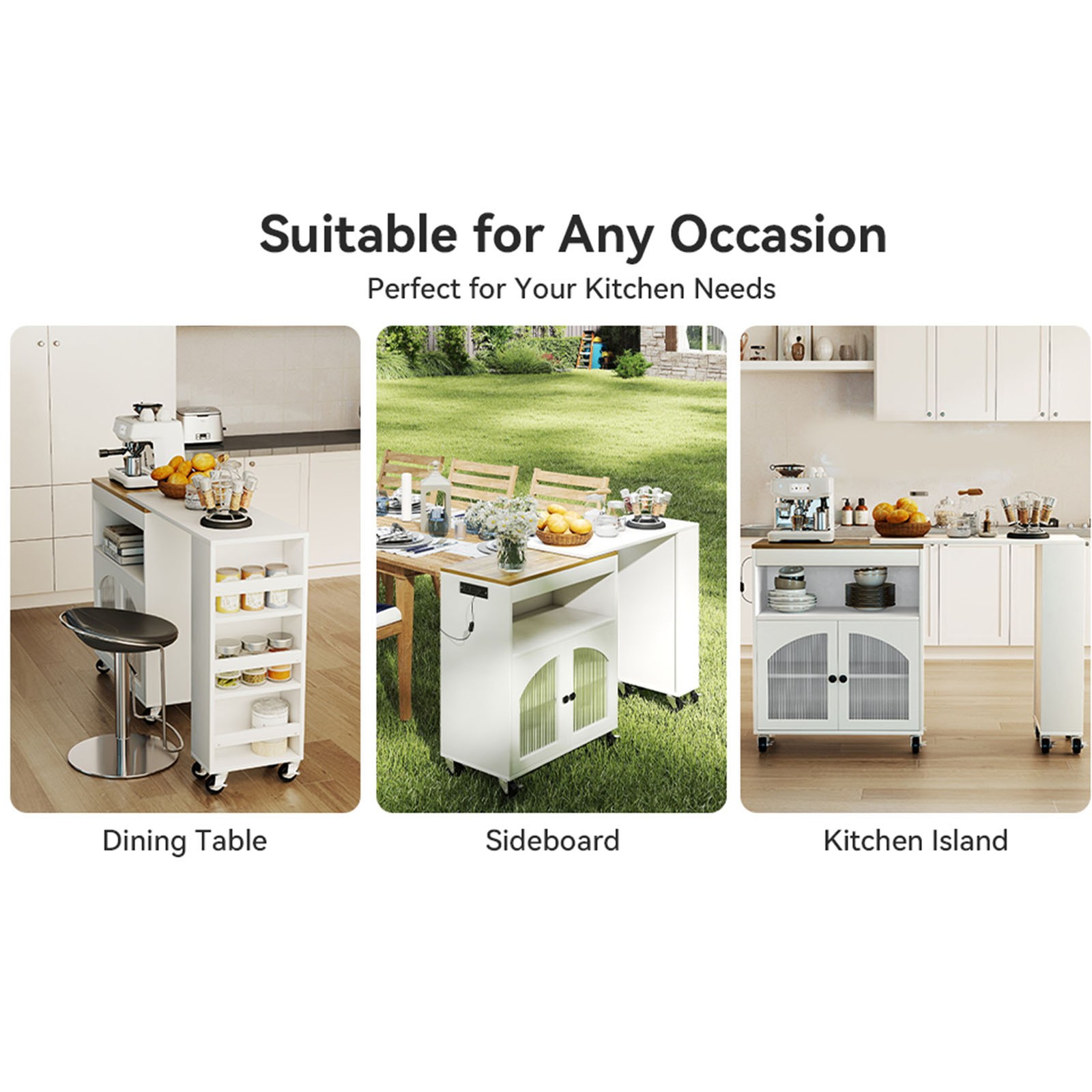 Kitchen Island On Wheels With Extended Table MDF Rolling Kitchen Storage Cabinet
