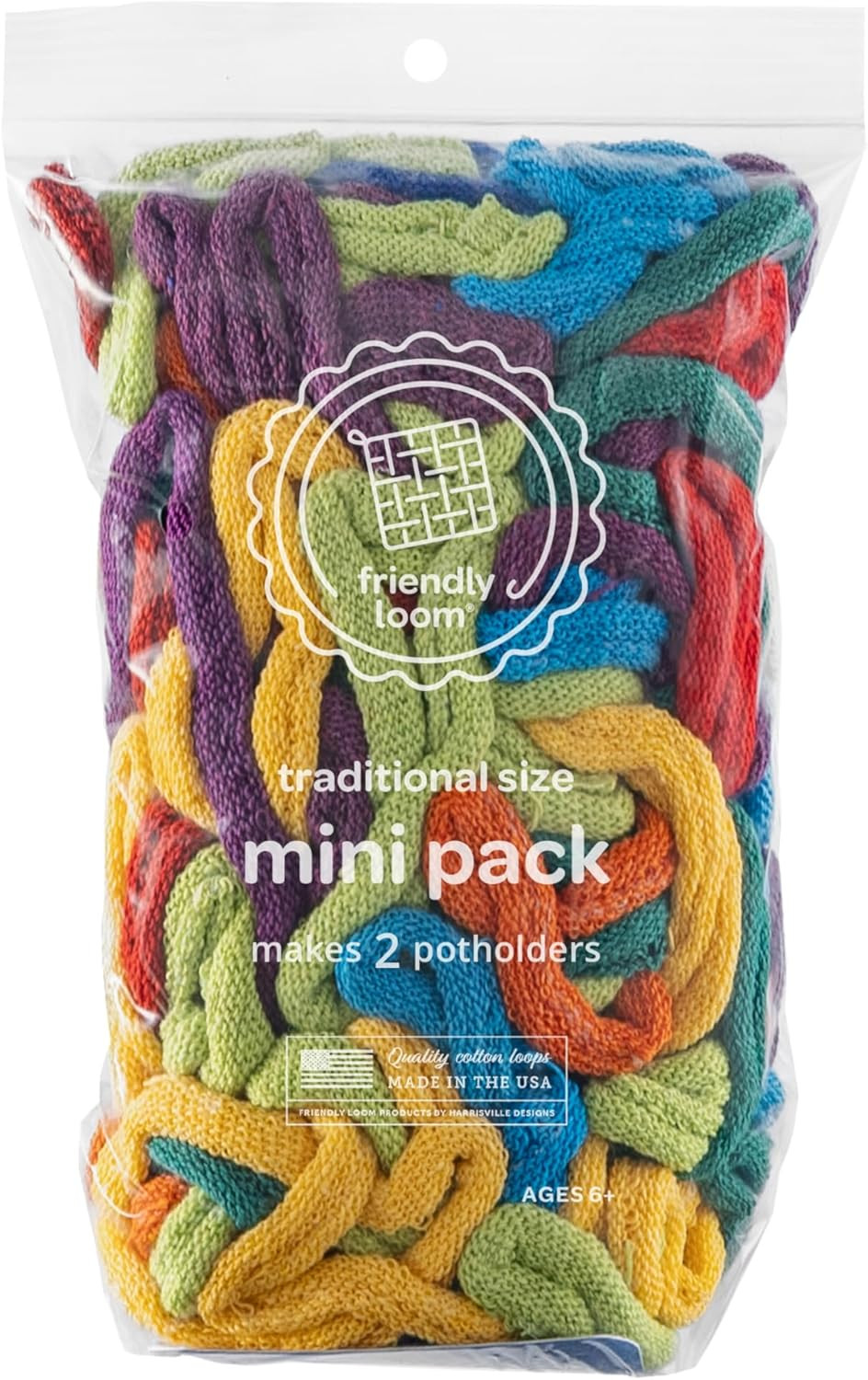 Friendly Loom | 7” Traditional-Sized Multicolor Potholder Weaving Loops | Craft