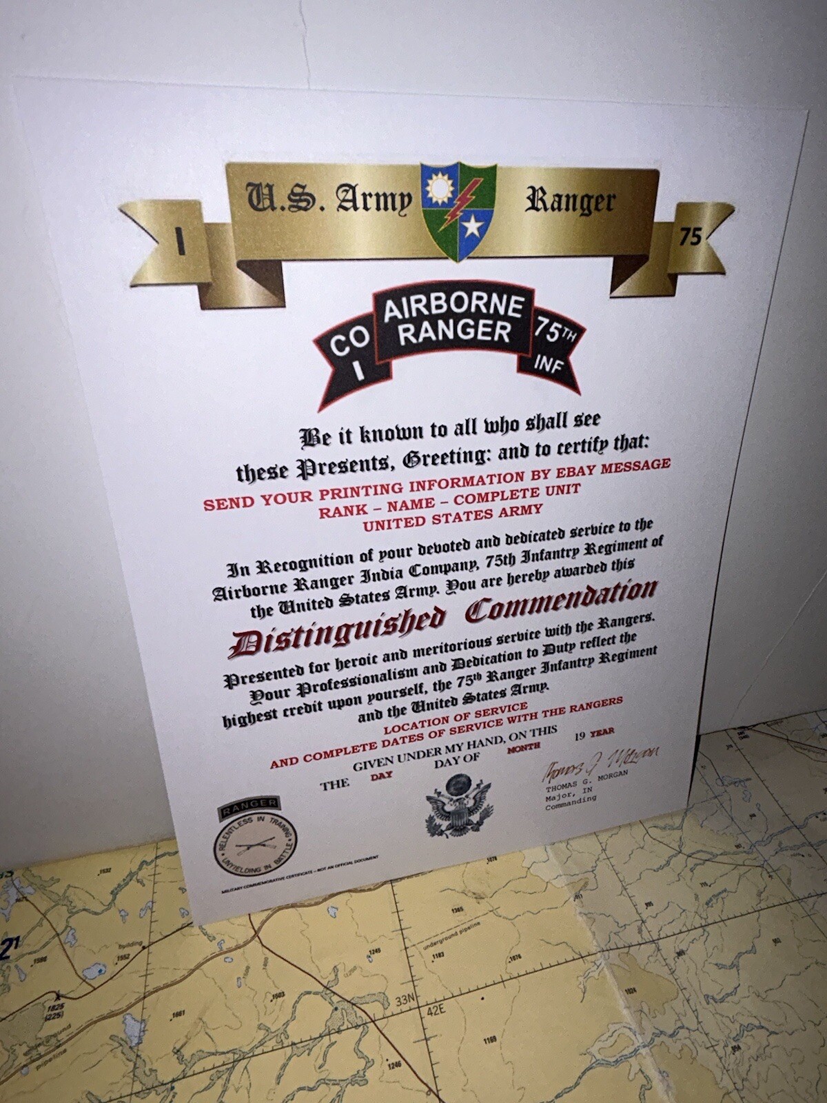U.S. ARMY - I CO. 75TH INFANTRY RANGER REGIMENT / DISTINGUISHED COMMENDATION