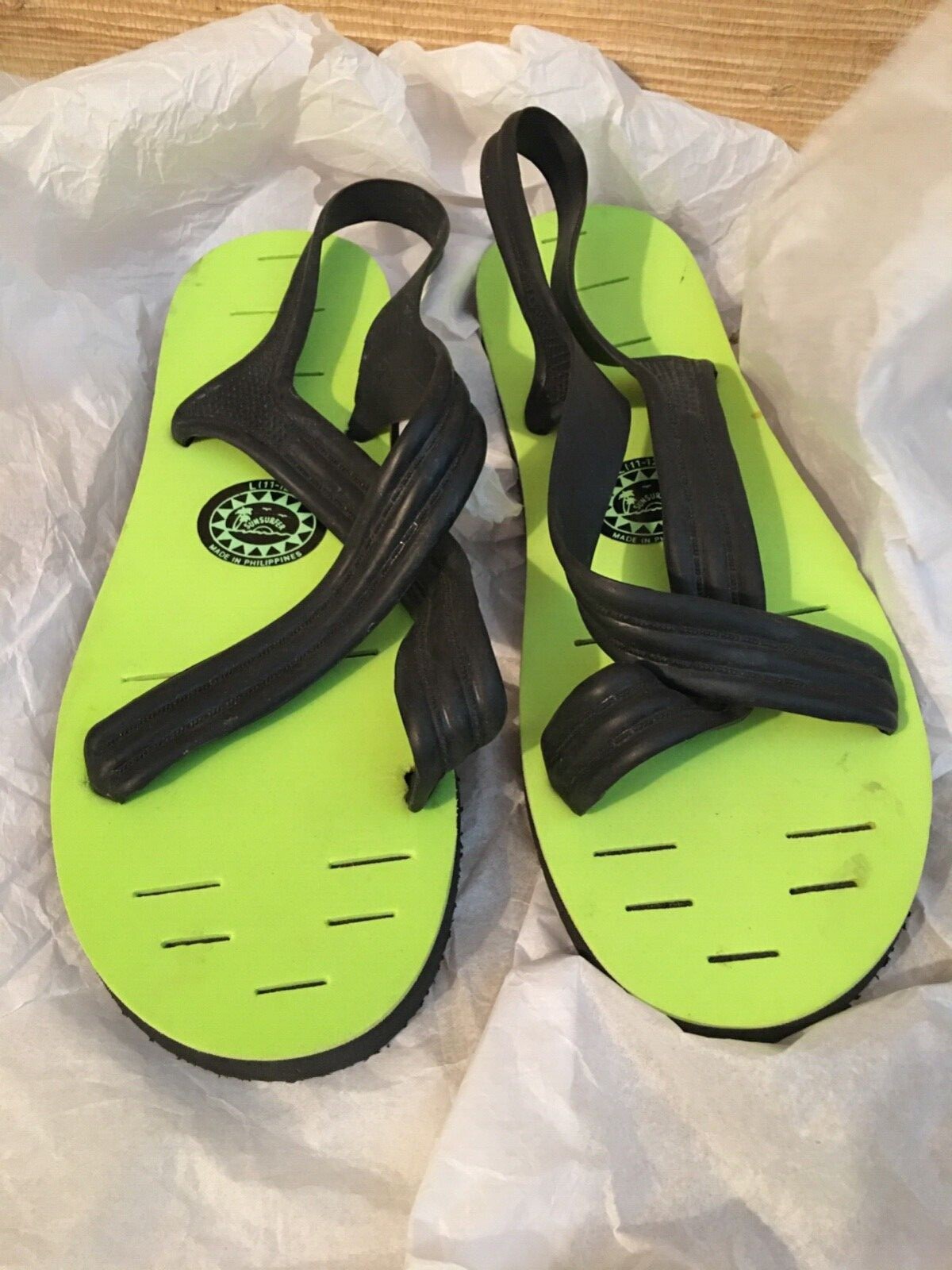 Men's SunSurfer Black Banded Straps Slip on Sandals Size L (11-12)