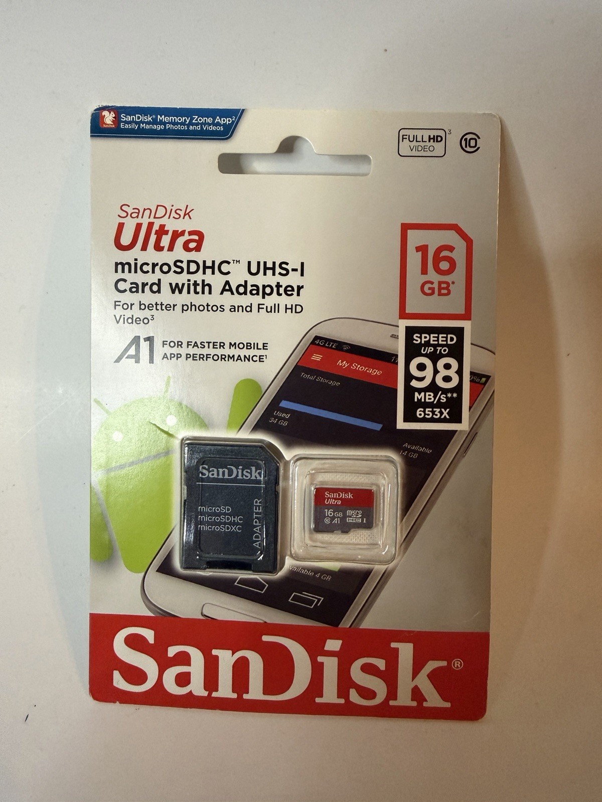 SanDisk Ultra microSDHC UHS-I A1 16GB High Speed High Capacity Card with Adapter