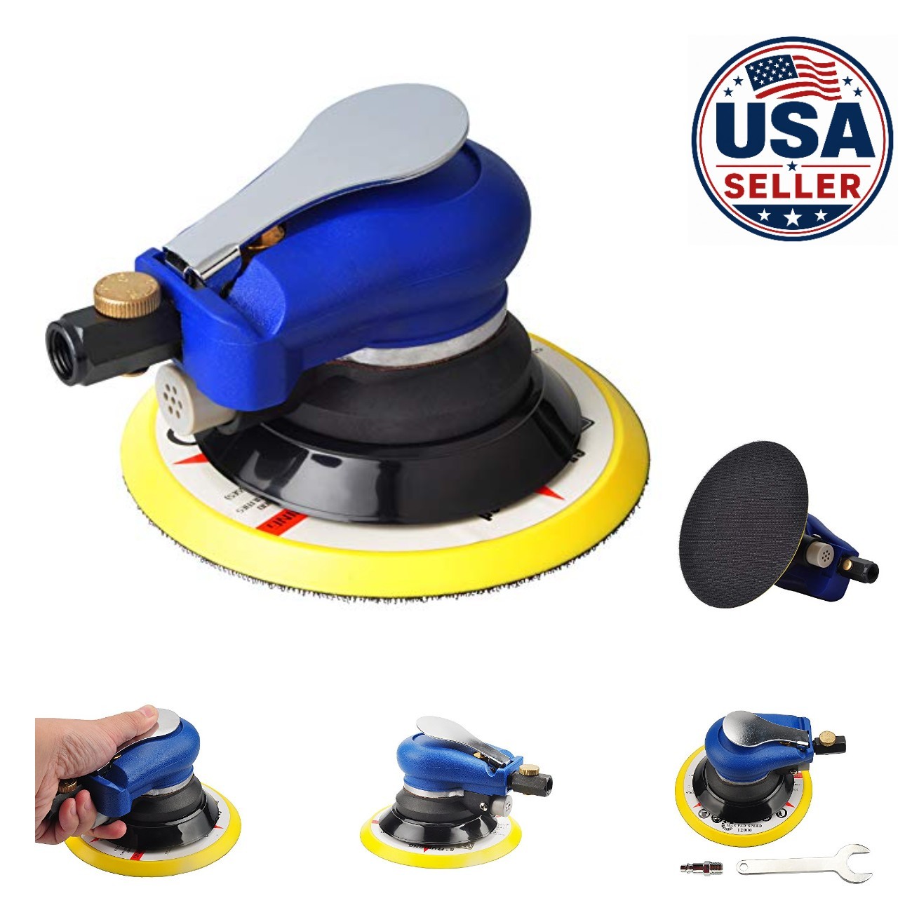6 Inch Random Orbit Air Sander Hook and Loop Pneumatic Speed Adjustable Wood