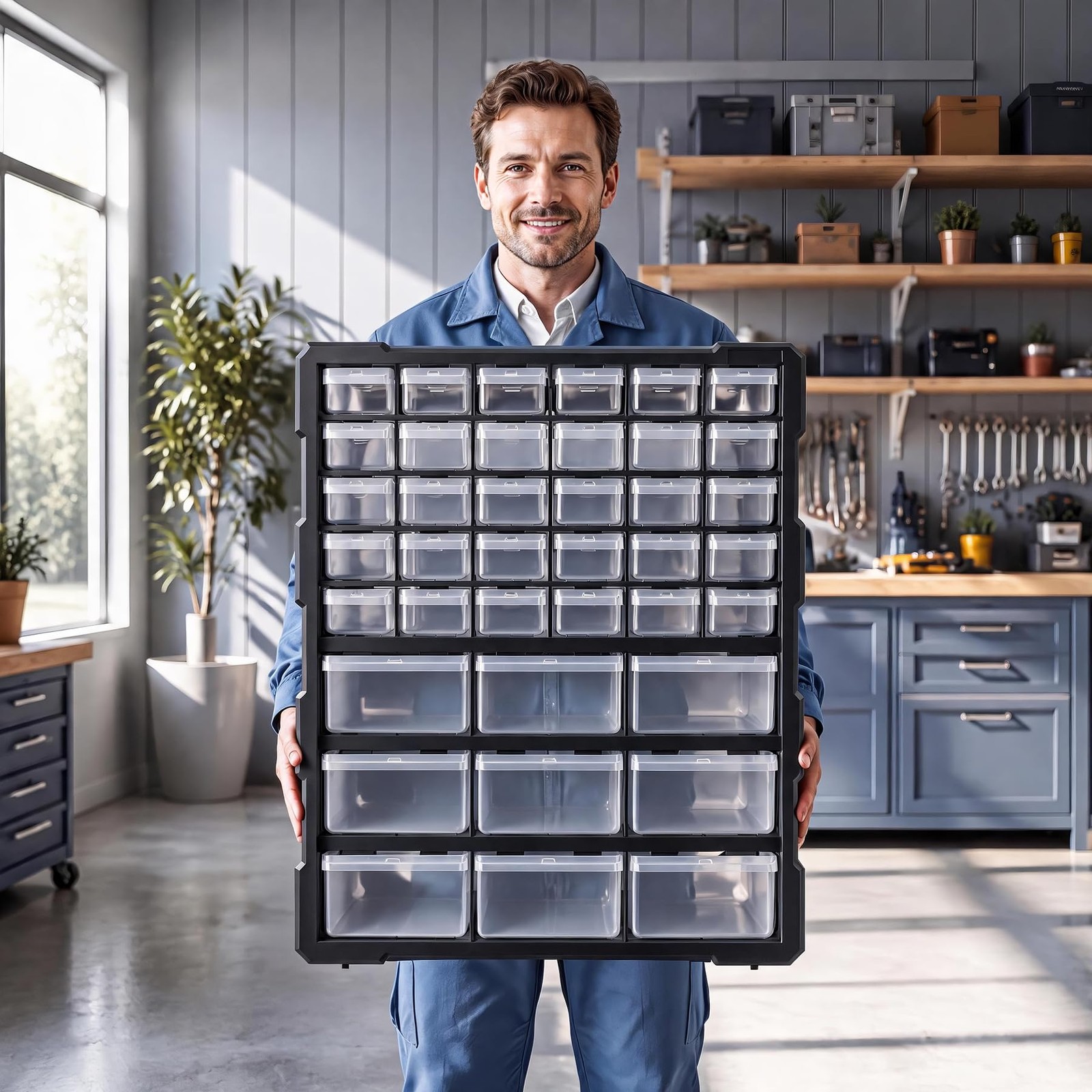 Stackable Drawer Organizer Cabinet for Garage Hardware and Craft Supplies