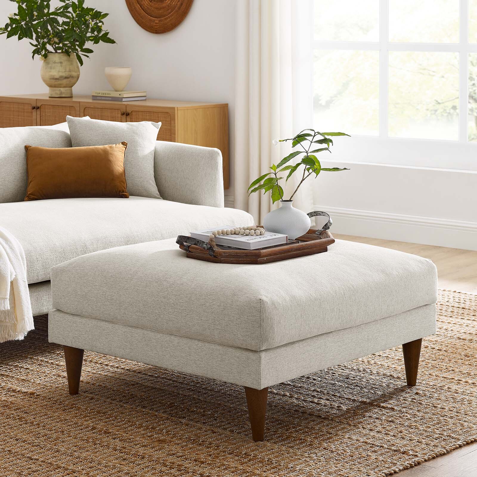Modway Zoya Down Filled Overstuffed Ottoman in Ivory  Fabric