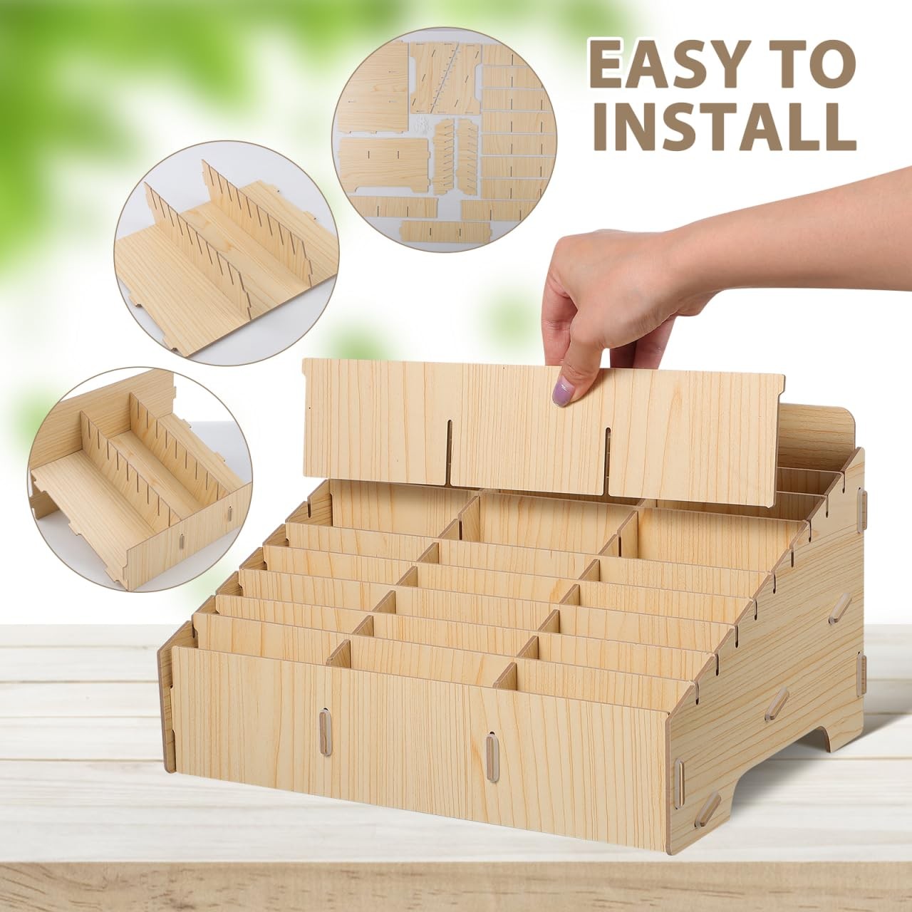 30-Grid Wooden Mobile Storage Box Cell Organizer Numbered Caddy for Classroom...
