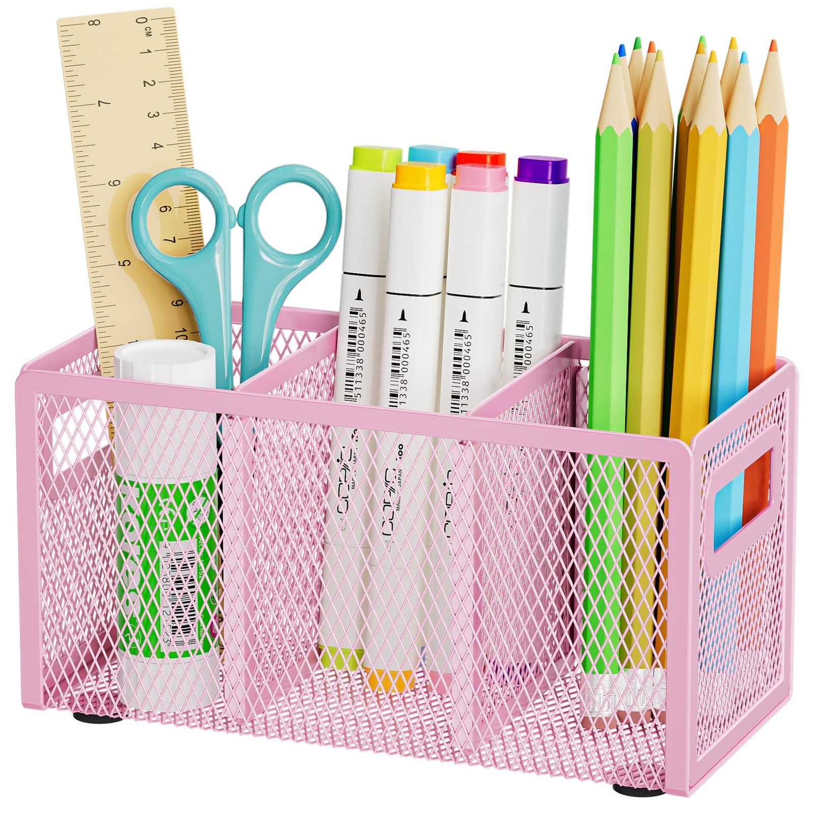 Mesh Pen Holder for Desk,Pencil Holder Desk Organizer 3 Adjustable Compartmen...