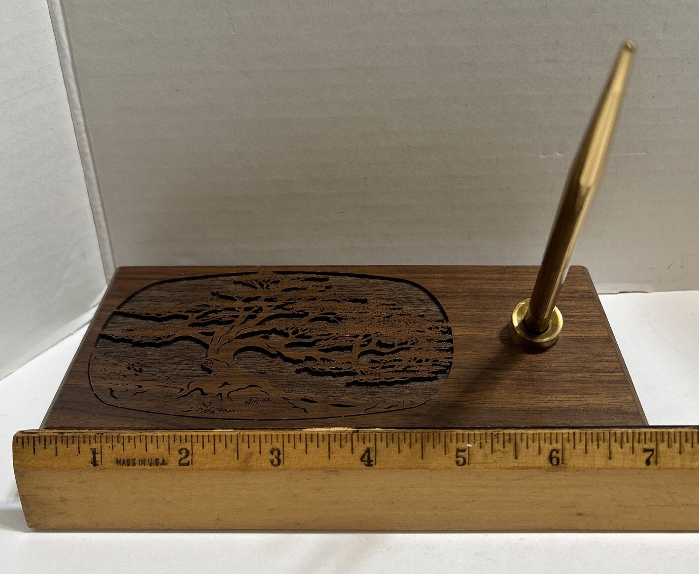 Walnut Executive Desktop Organizer Four Piece Set Outdoor  Trees  Carved(BZ4)
