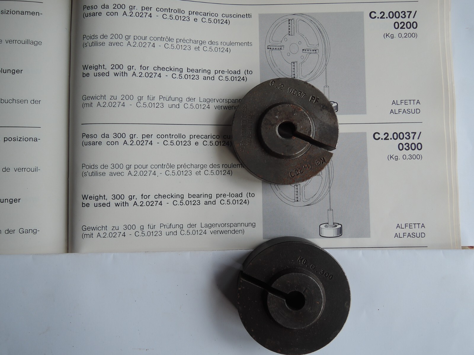Alfa Romeo C.2.0037 Factory TOOL Pair Counter Weights 200 gram & 300 gram