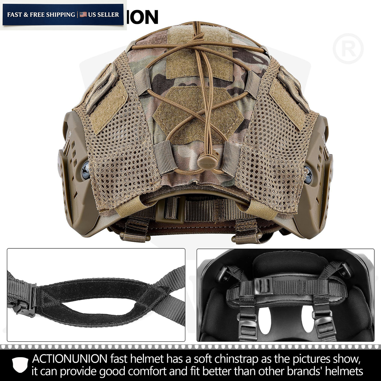 ACTIONUNION Airsoft Helmet Basic Set PJ Type Tactical Paintball Large, Tan