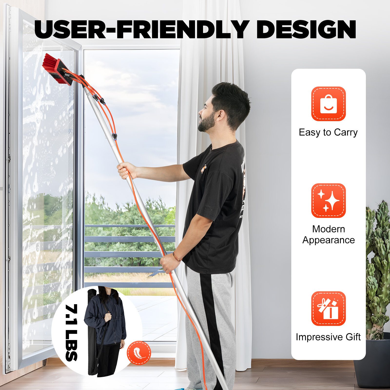 26ft Extendable Water Fed Pole Brush 3-in-1 Window Cleaning Kit Set USA