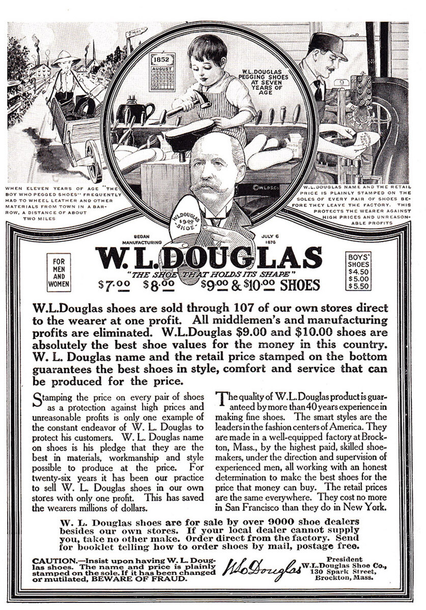 1920 W L Douglas Shoes: Shoes Are Sold Through 107 Vintage Print Ad