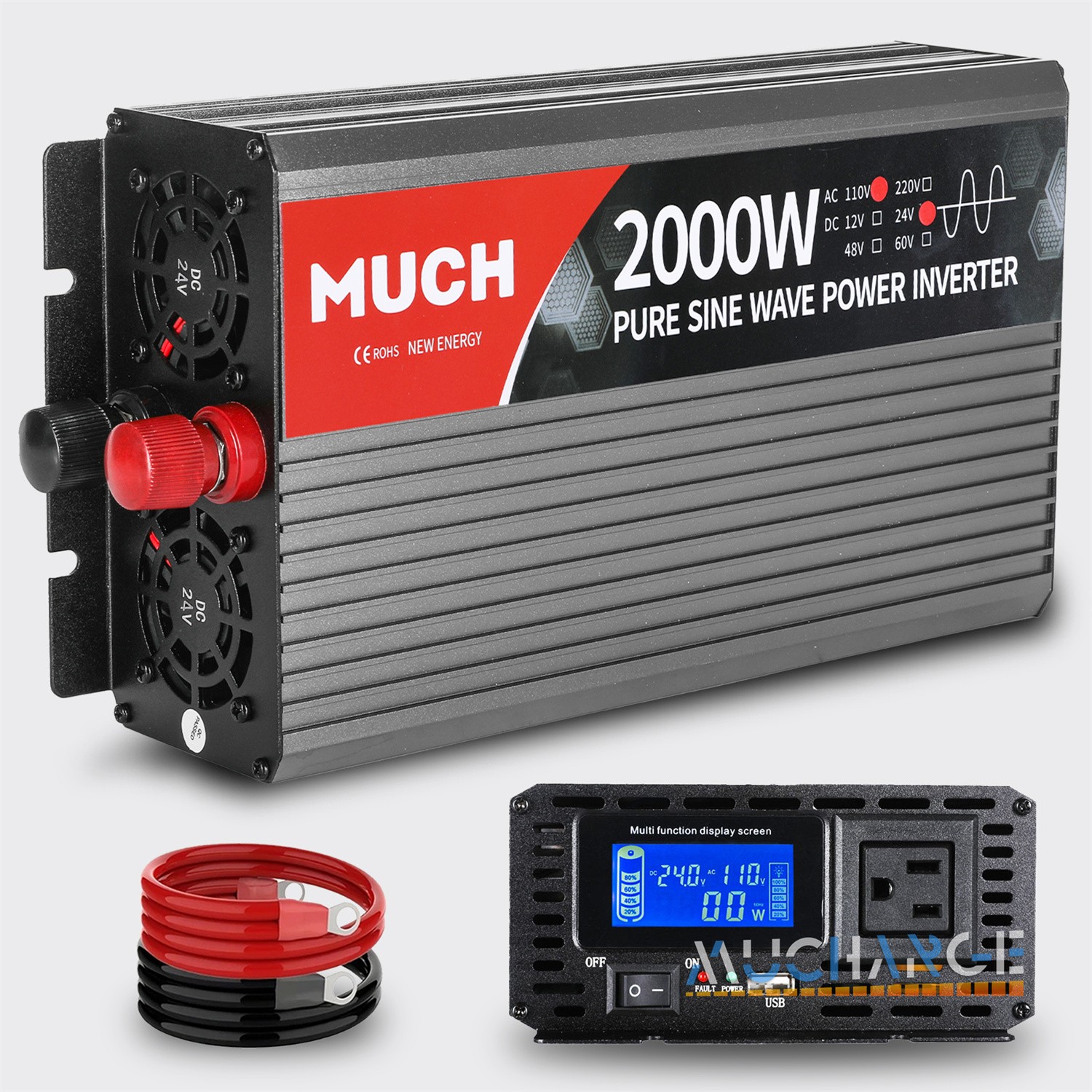2000W Pure Sine Wave Inverter 24V to 120V Power Car Home Solar Truck Camp Motor