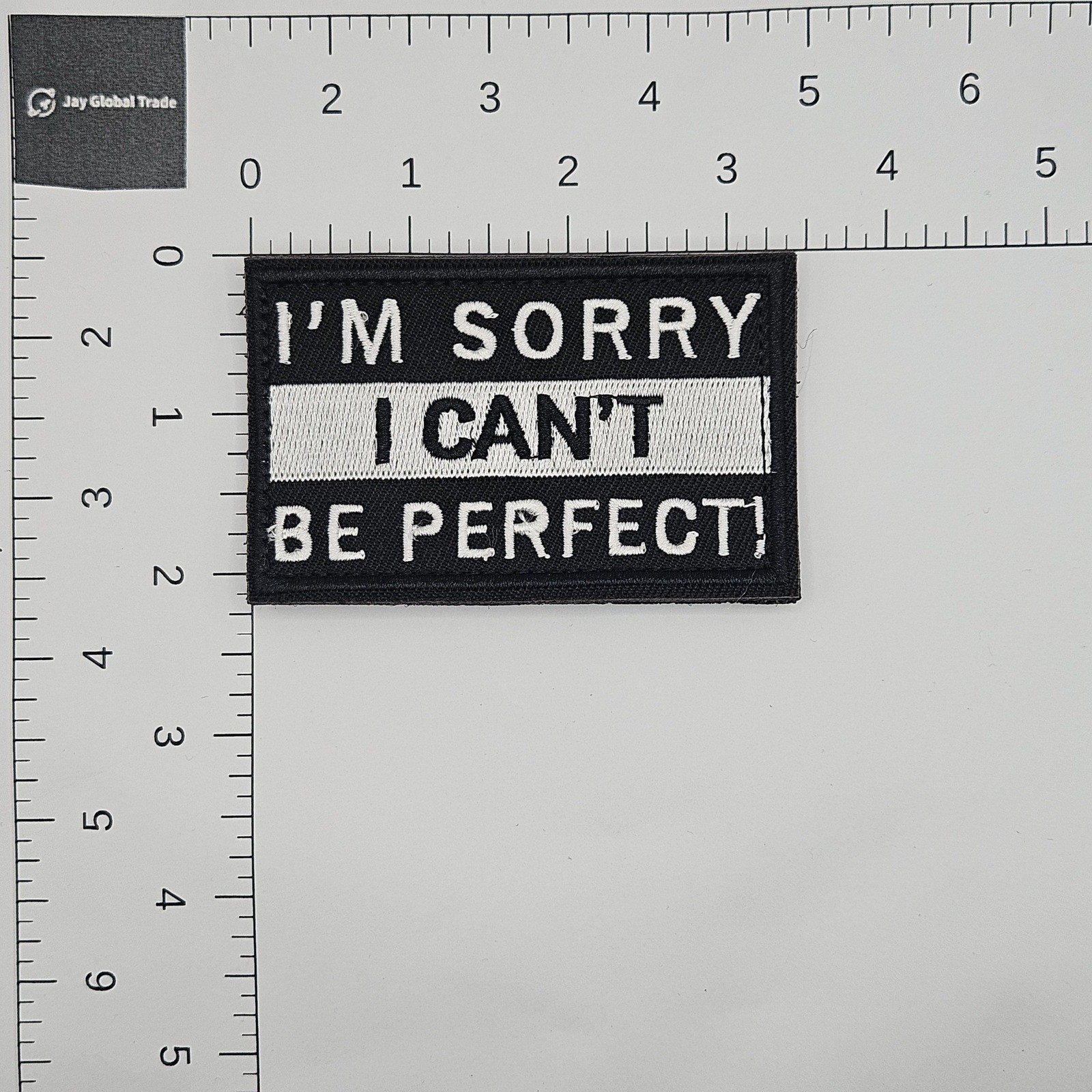 I'm Sorry I Can't Be Perfect Morale Patch Hook Fastener Backing Black White