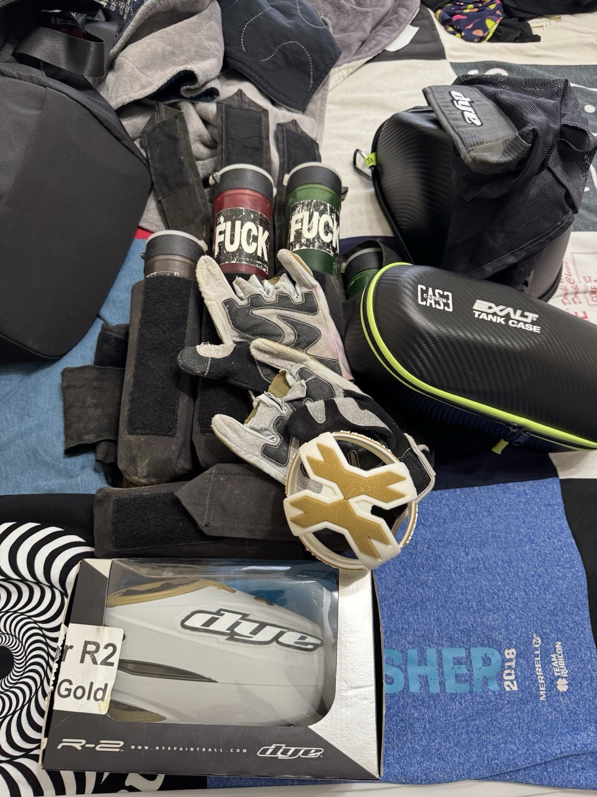 Paintball Gear Mask, Air, Harness, + Carrying Cases