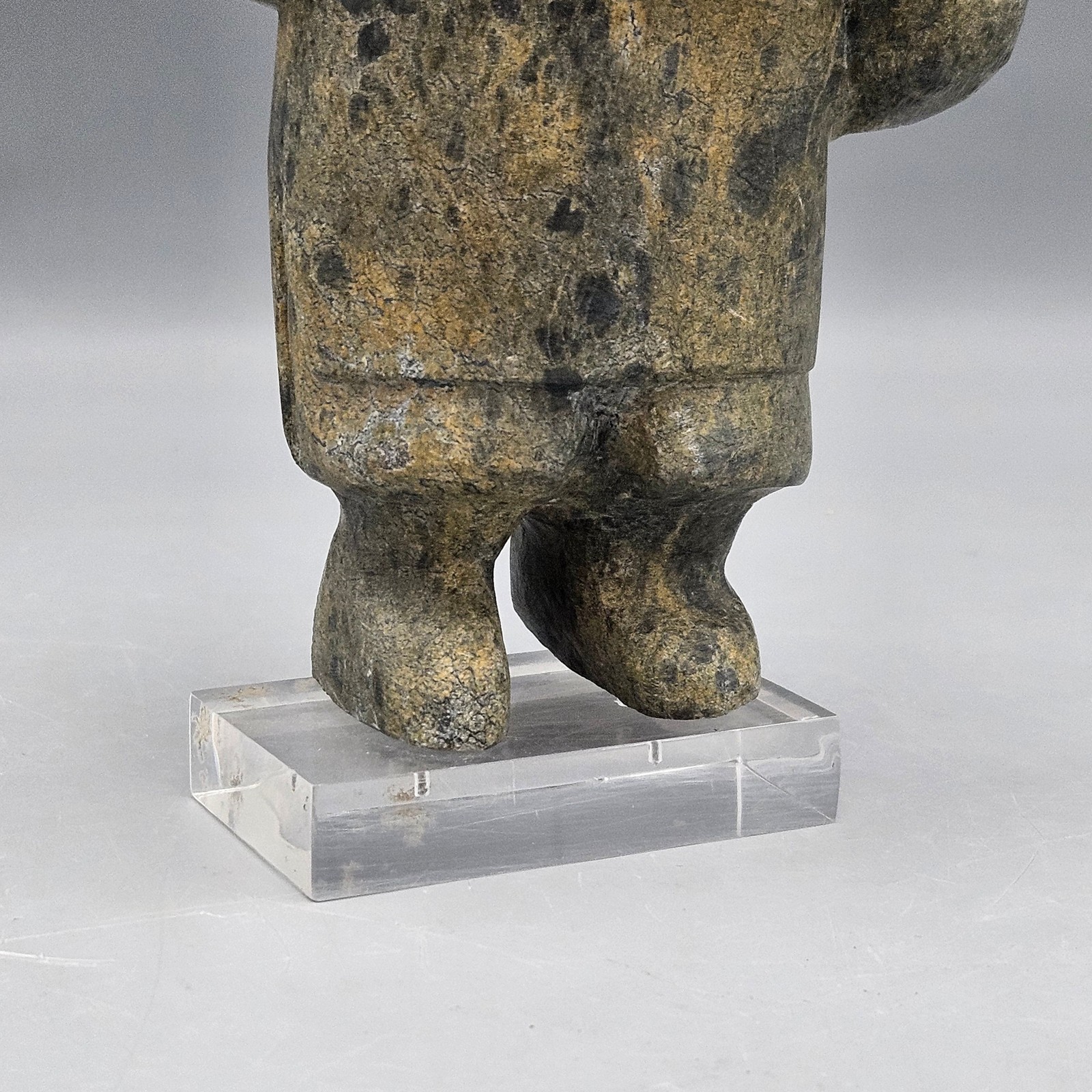 Inuit Stone Sculpture Hunter with Seal on Lucite Base
