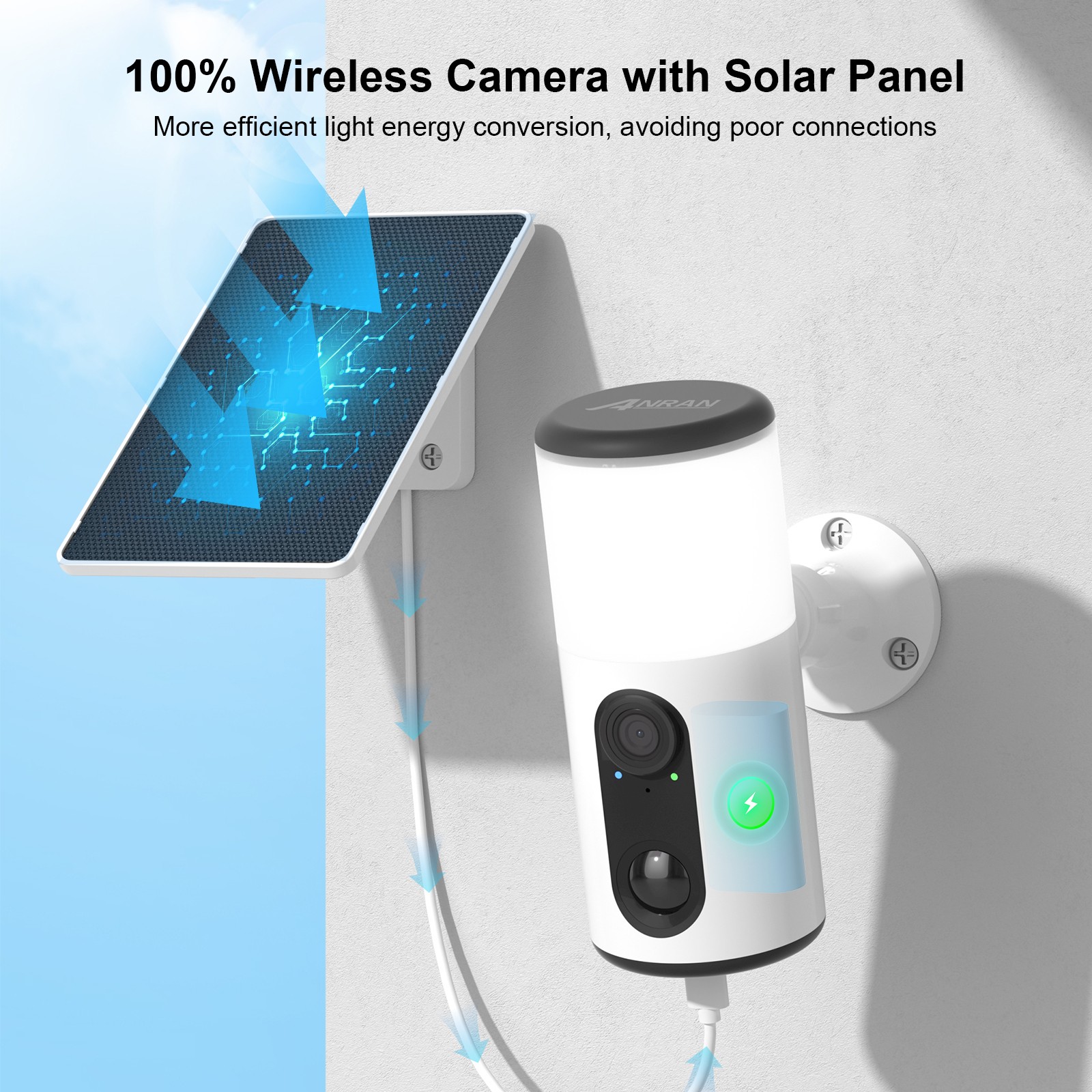 ANRAN 2K Wireless Solar Battery Floodlight Security Camera Home WIFi CCTV Camera