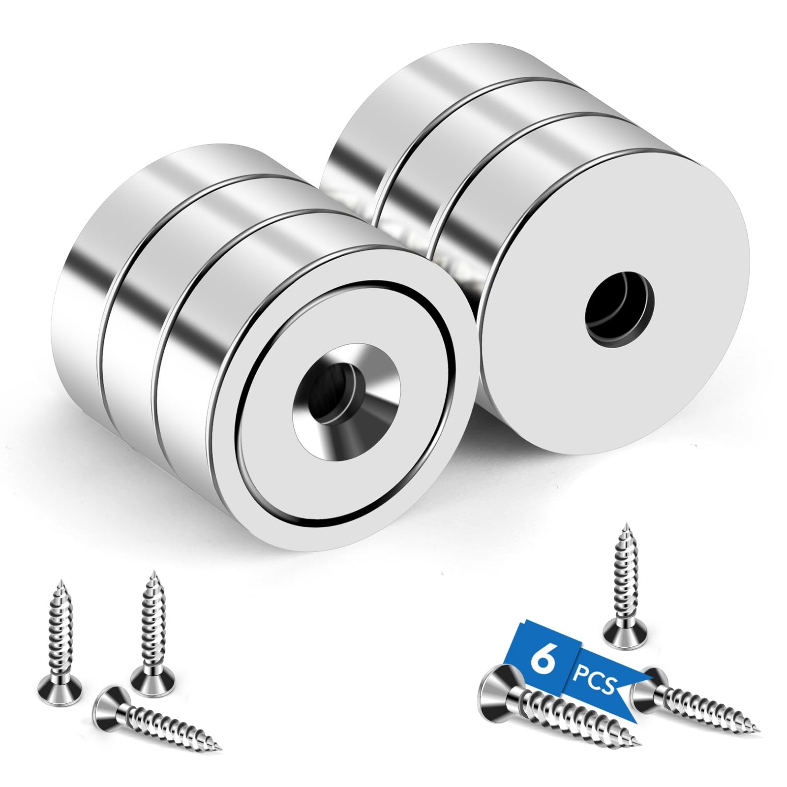 Rare Earth Magnets Neodymium with Screws Round Cabinet 40 lb 6 Pcs