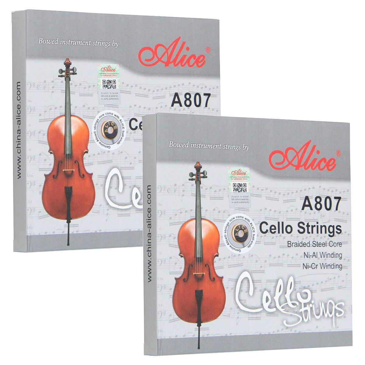 2 Sets of Alice Cello Strings Braided Steel Core Ni-Al Ni-Cr Winding ADGC A807
