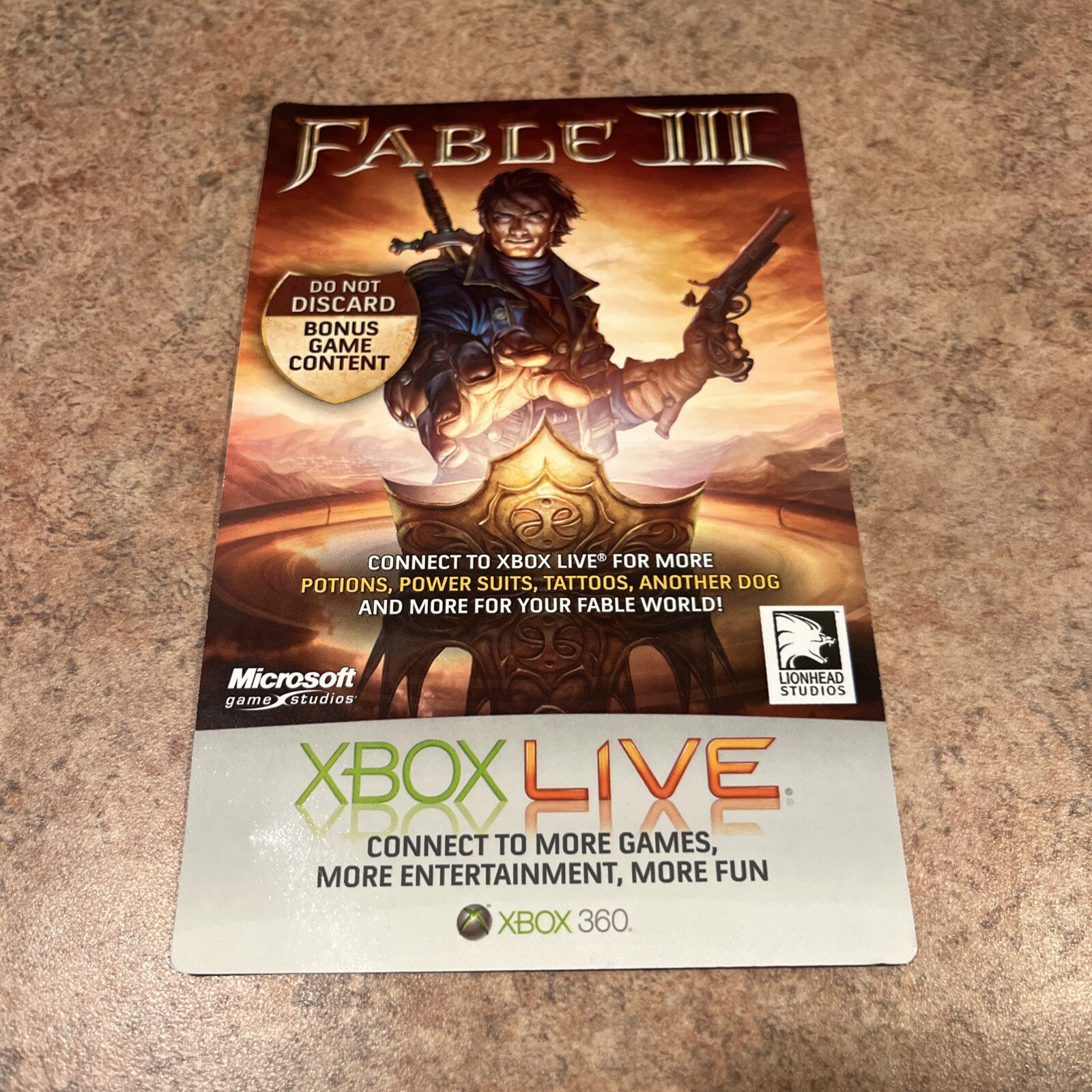 Fable III 3 Bonus Game Content Card Code Brand New Unused Xbox 360 New