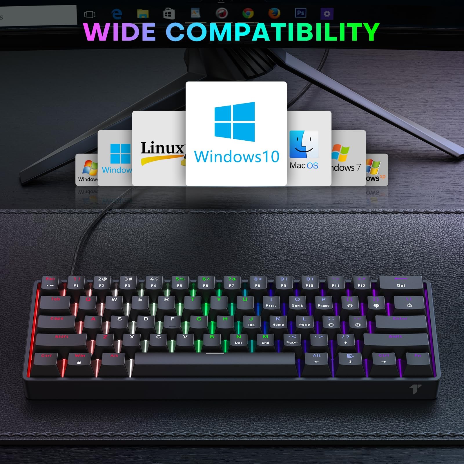 TECURS 60% Compact Mechanical Keyboard for Mac/Windows/PC, Ideal Black