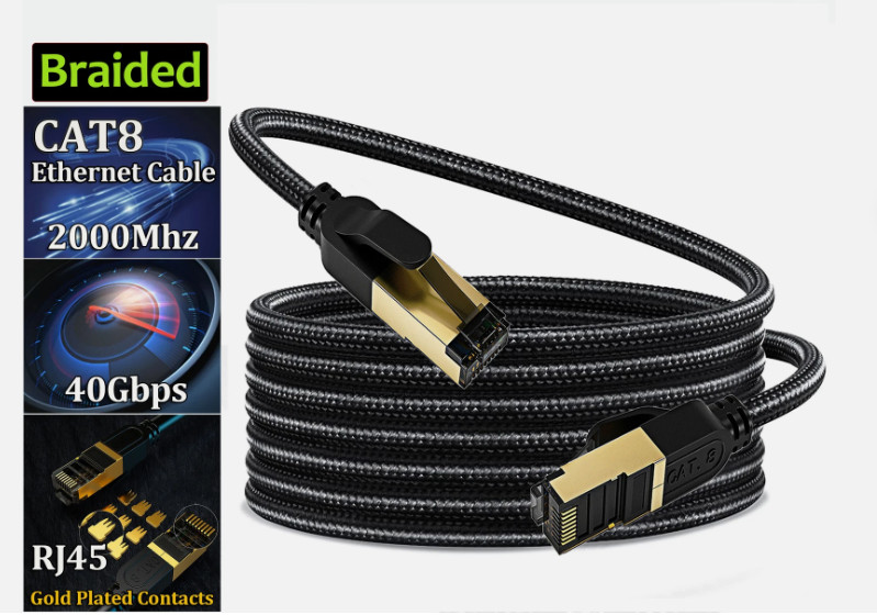 Cat 8 Ethernet Cable Braided 40Gbps 2000Mhz CAT8 Network Cord RJ45 LAN Cables