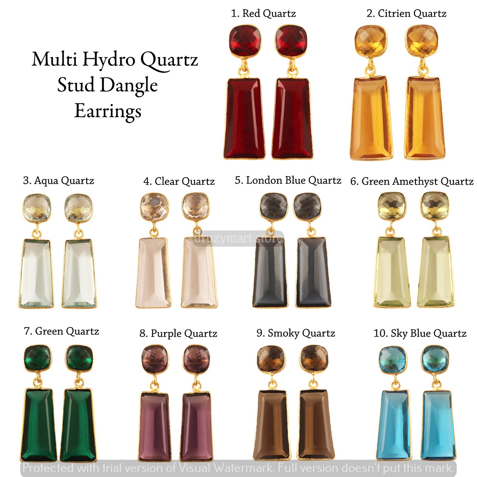 Best Hydro Quartz Double Stone Gold Plated Stud Dangle Handmade Jewelry Earrings